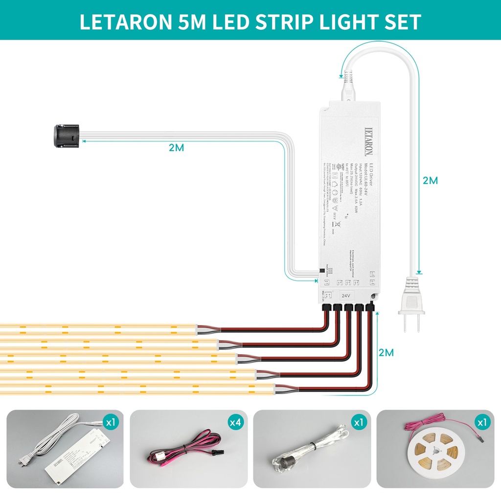 5M 3000K LED Strip Touch Dimmer