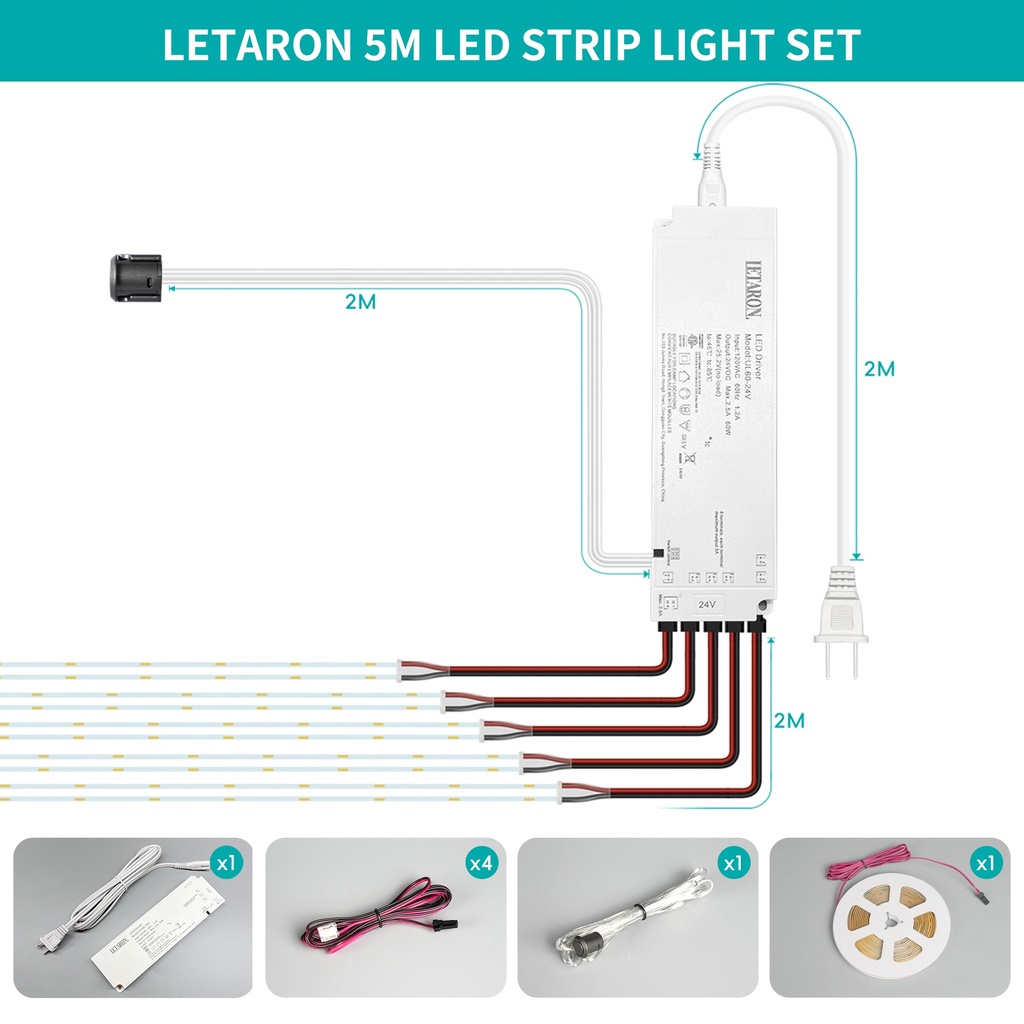 5M 6000K LED Strip Touch Dimmer